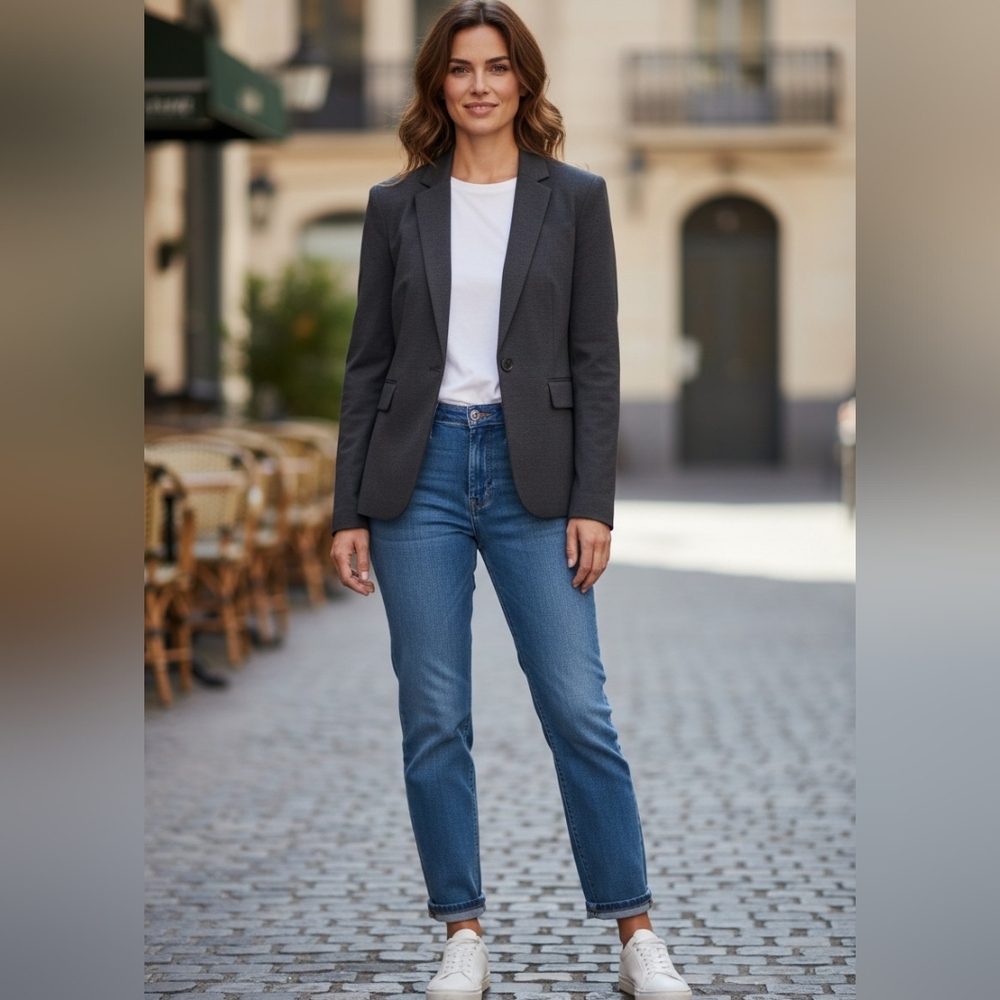 Ann Taylor Unique Tailored Blazer Gray Suit Coat Business Office Jacket